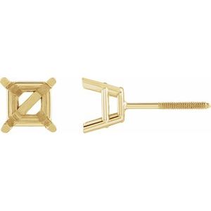 14K Yellow Gold 4.75 mm Square 4-Prong Lightweight Earring Mounting