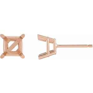 14K Rose Gold 2.75 mm Square 4-Prong Lightweight Earring Mounting