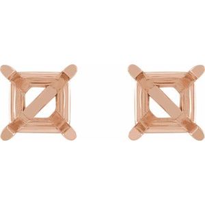 14K Rose Gold 3 mm Square 4-Prong Lightweight Earring Mounting – image 2