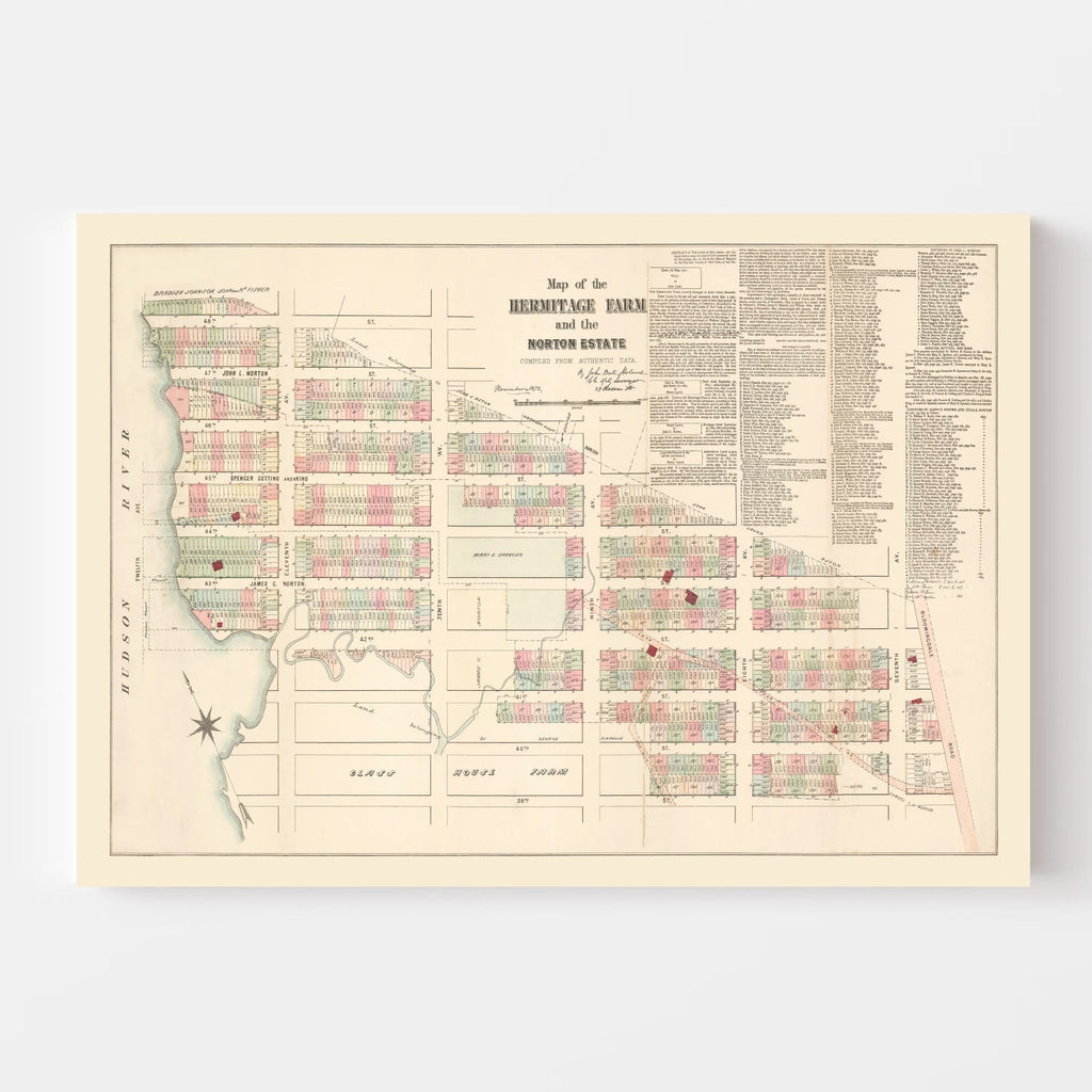 Vintage Map of Hell's Kitchen Manhattan, New York 1872