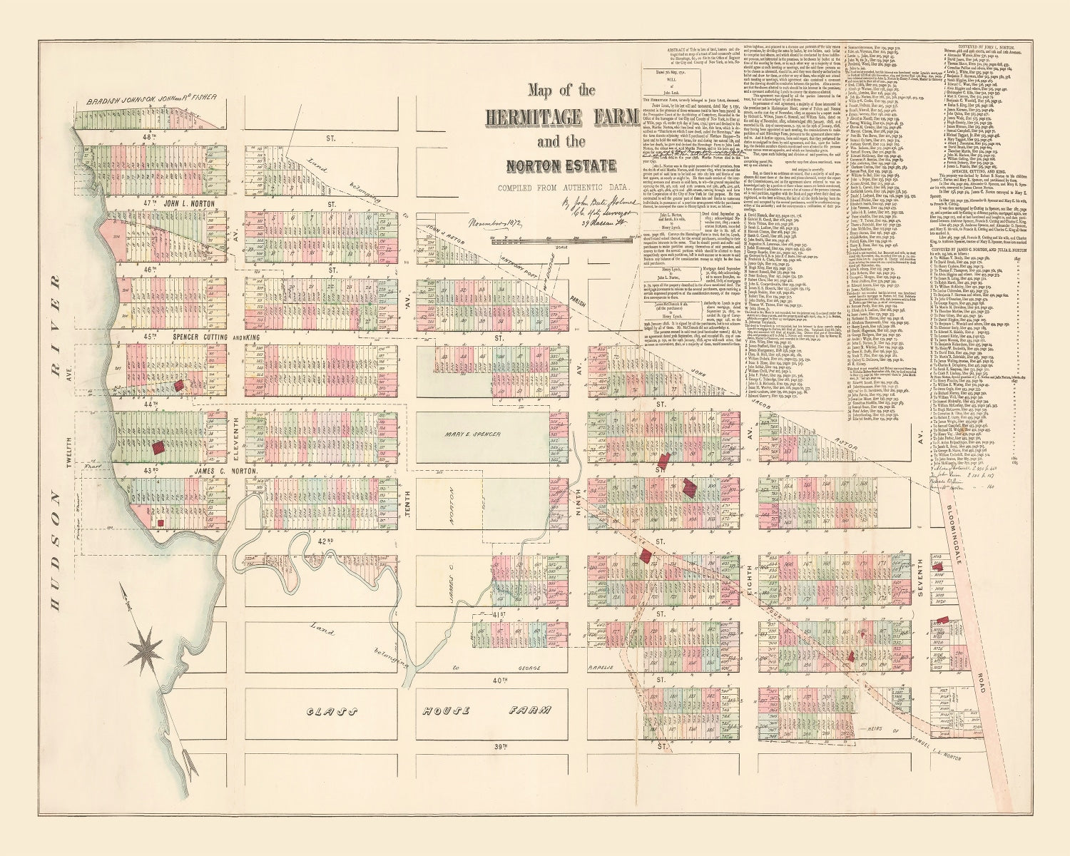 Vintage Map of Hell's Kitchen Manhattan, New York 1872
