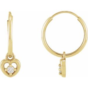 14K Yellow Gold .06 CTW Natural Diamond Heart 17.7 mm Hoop Earrings
