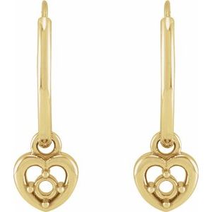 14K Yellow Gold 2 mm Round Heart 17.7 mm Hoop Earring Mounting – image 2