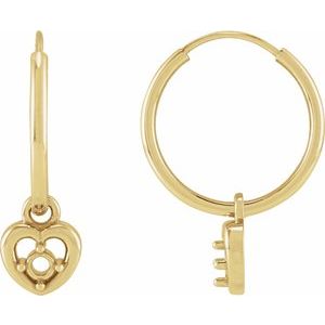 14K Yellow Gold 2 mm Round Heart 17.7 mm Hoop Earring Mounting