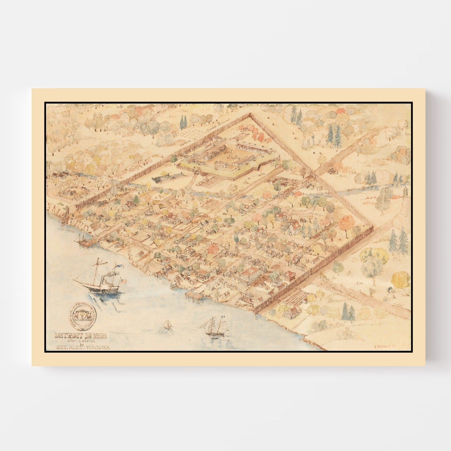 Vintage Map of Detroit, Michigan 1818