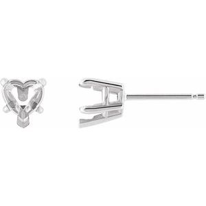 Platinum 6x6 mm Heart 5-Prong Claw Stud Earring Mounting