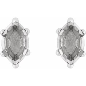 14K White Gold 8x4 mm Marquise 6-Prong Stud Earring Mounting – image 2