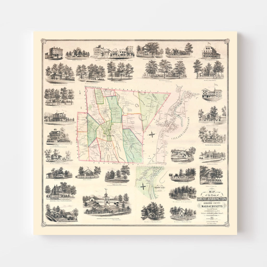 Vintage Map of Great Barrington, Massachusetts 1854