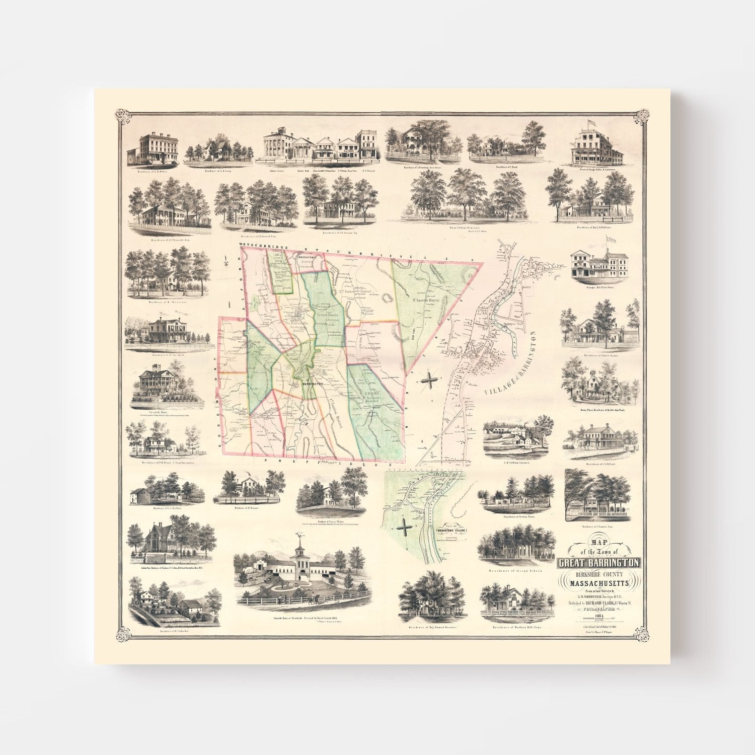 Vintage Map of Great Barrington, Massachusetts 1854
