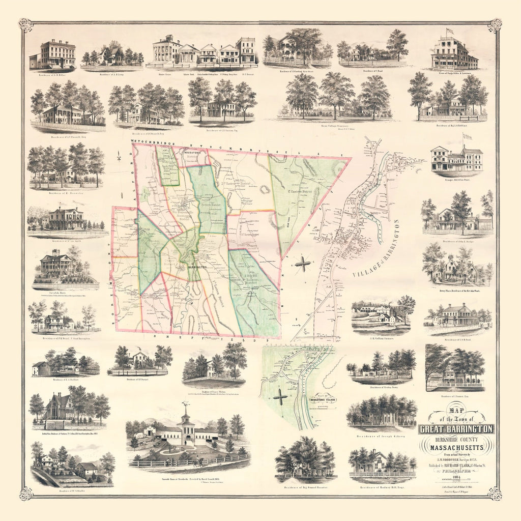 Vintage Map of Great Barrington, Massachusetts 1854