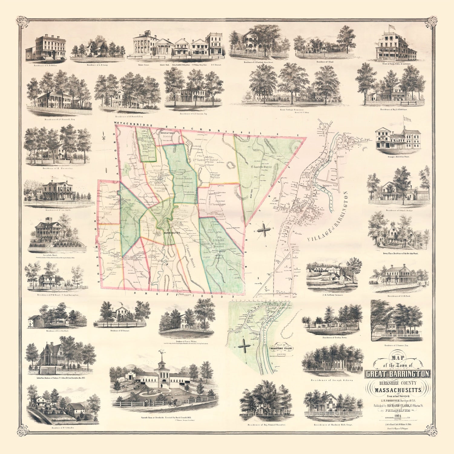 Vintage Map of Great Barrington, Massachusetts 1854