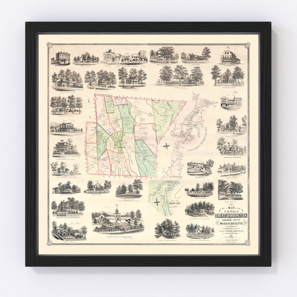 Vintage Map of Great Barrington, Massachusetts 1854