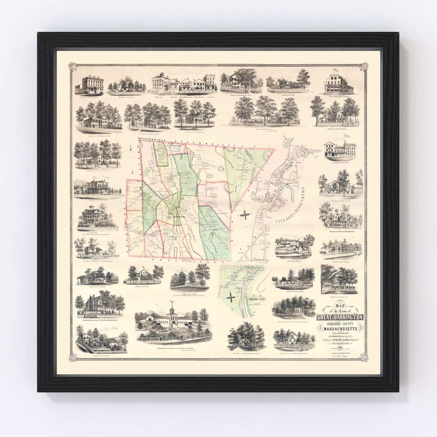 Vintage Map of Great Barrington, Massachusetts 1854