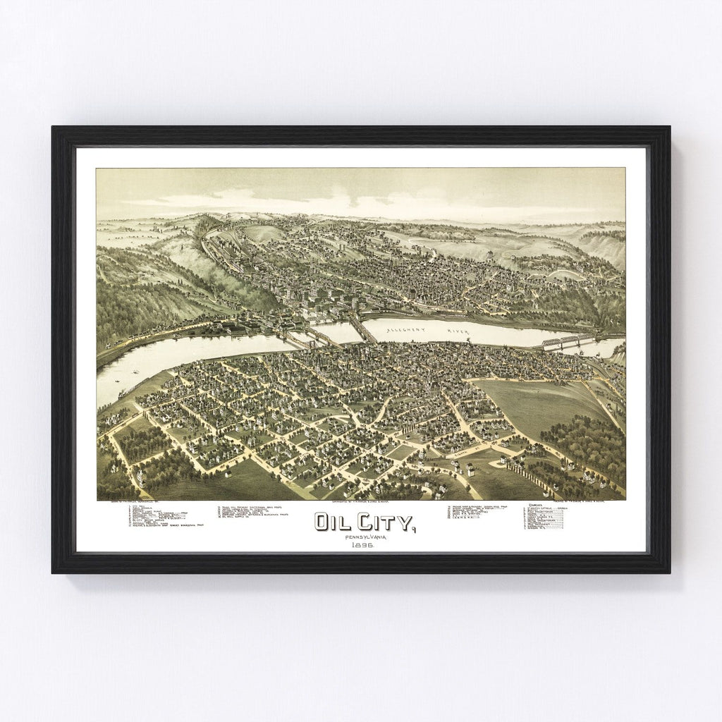 Vintage Map of Oil City, Pennsylvania 1896