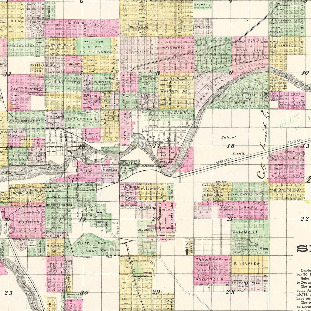 Vintage Map of Spokane Falls, Washington 1890