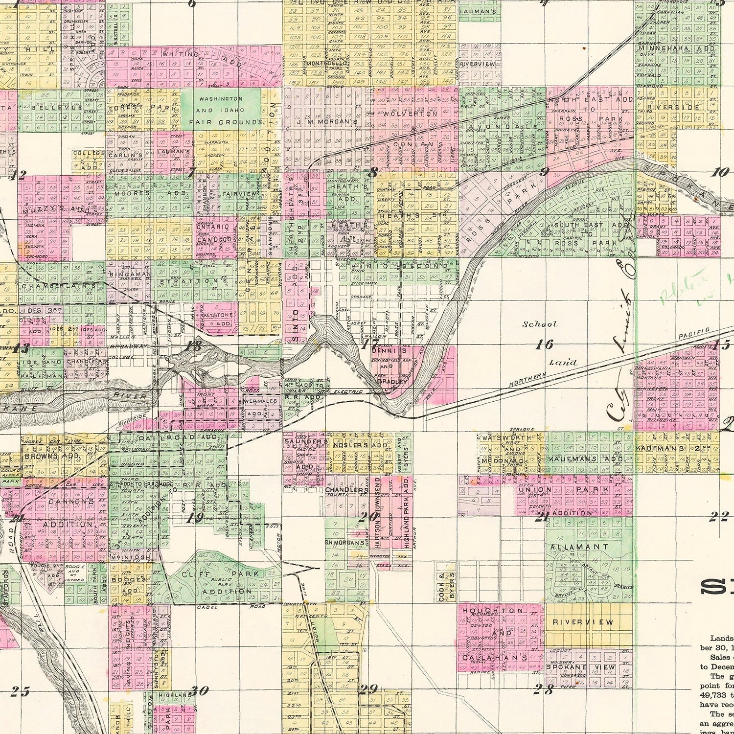 Vintage Map of Spokane Falls, Washington 1890