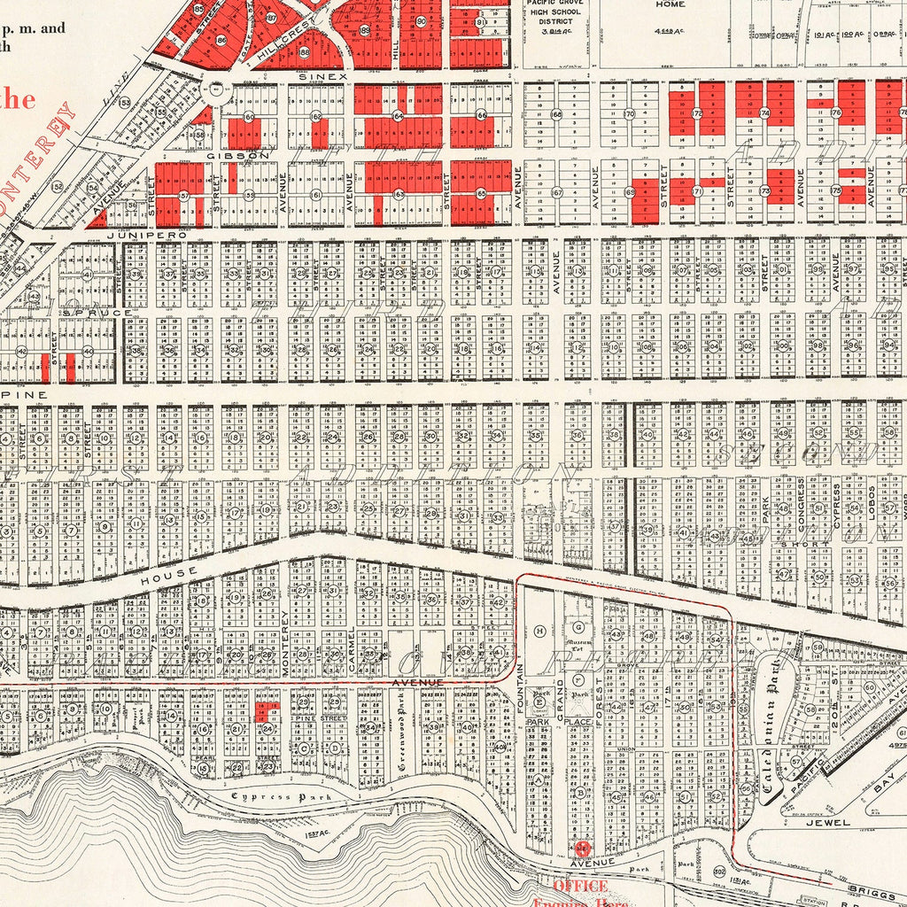 Vintage Map of Pacific Grove, California 1919