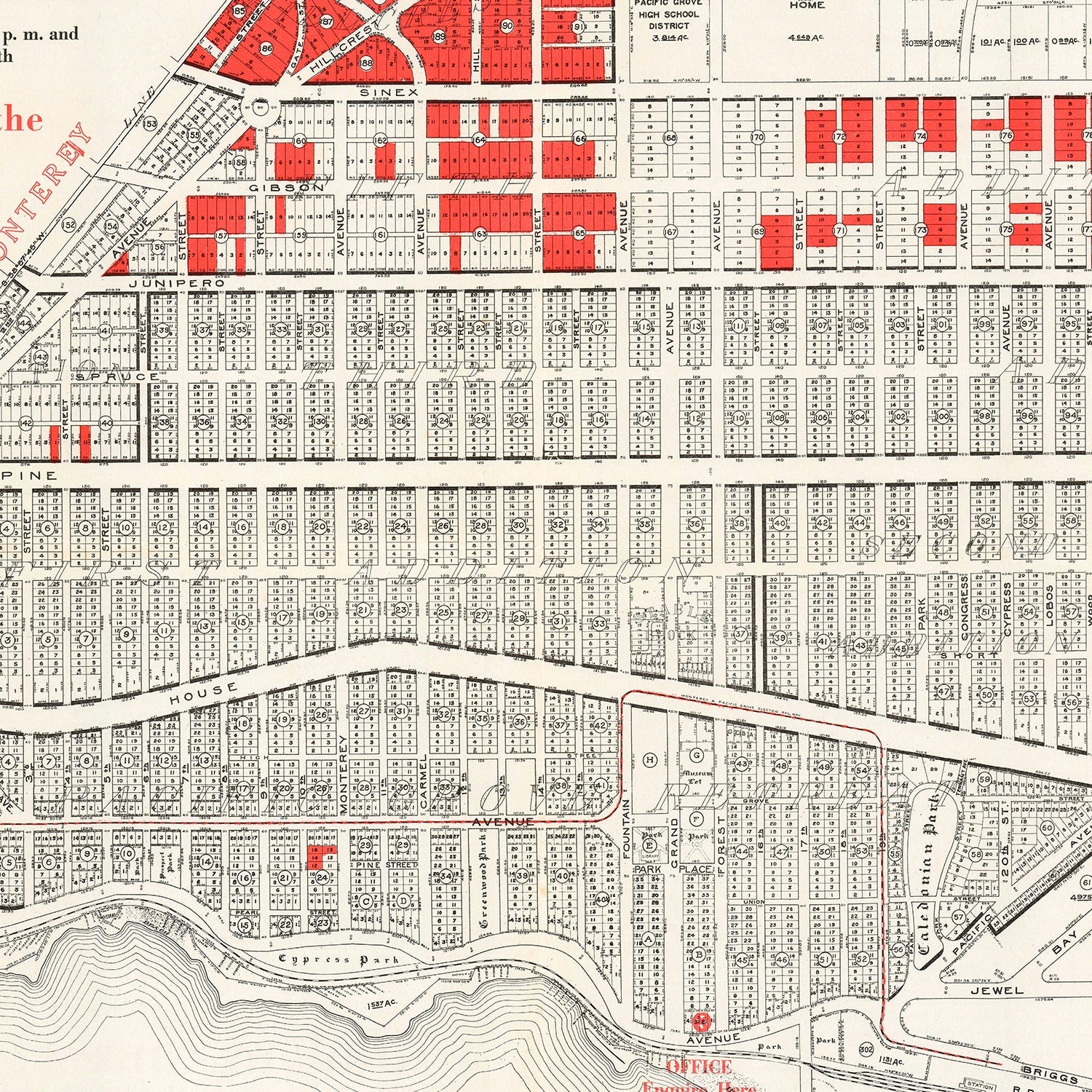 Vintage Map of Pacific Grove, California 1919