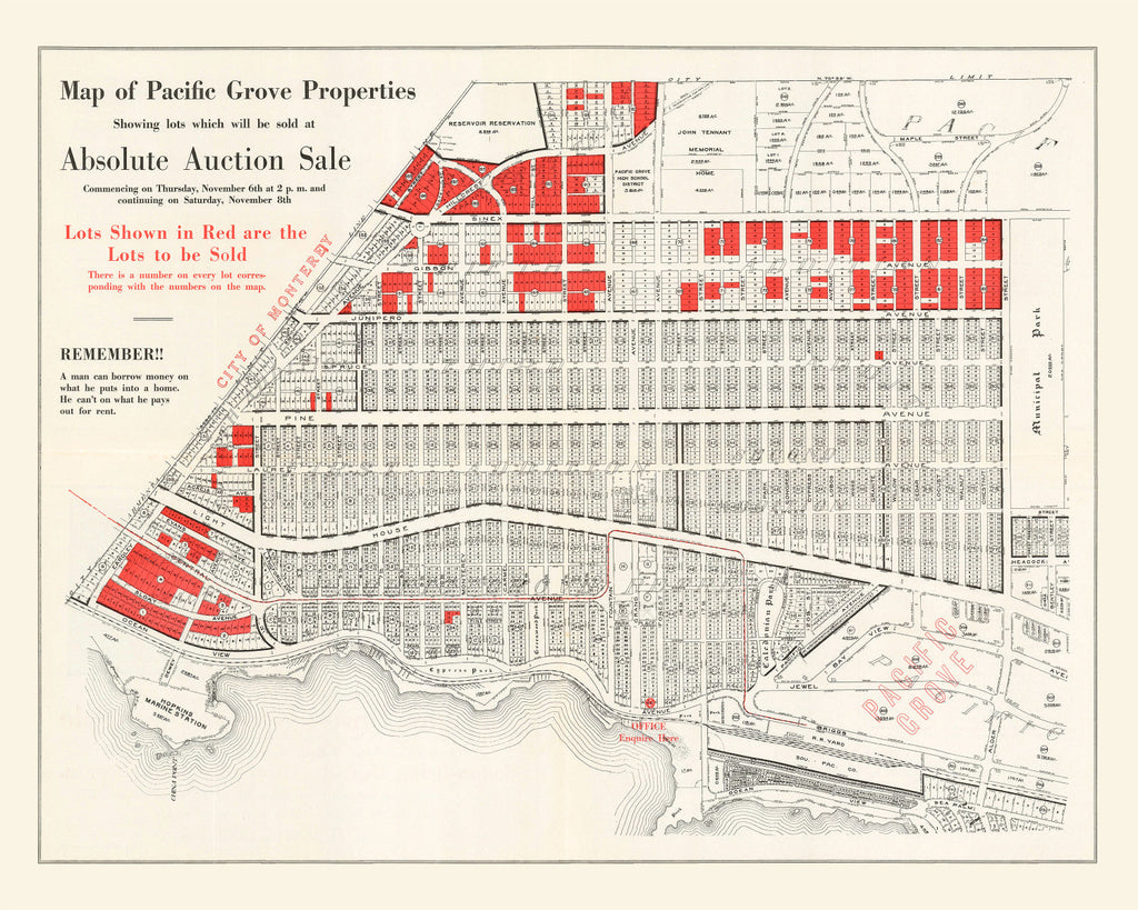 Vintage Map of Pacific Grove, California 1919