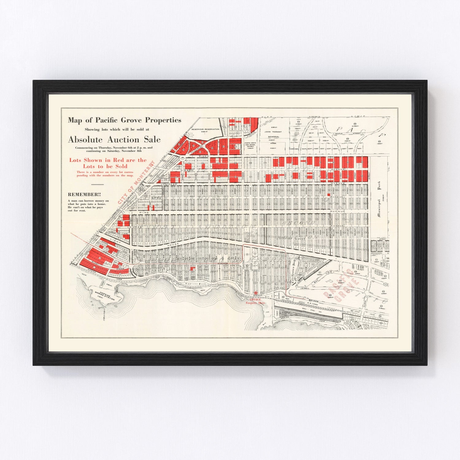 Vintage Map of Pacific Grove, California 1919