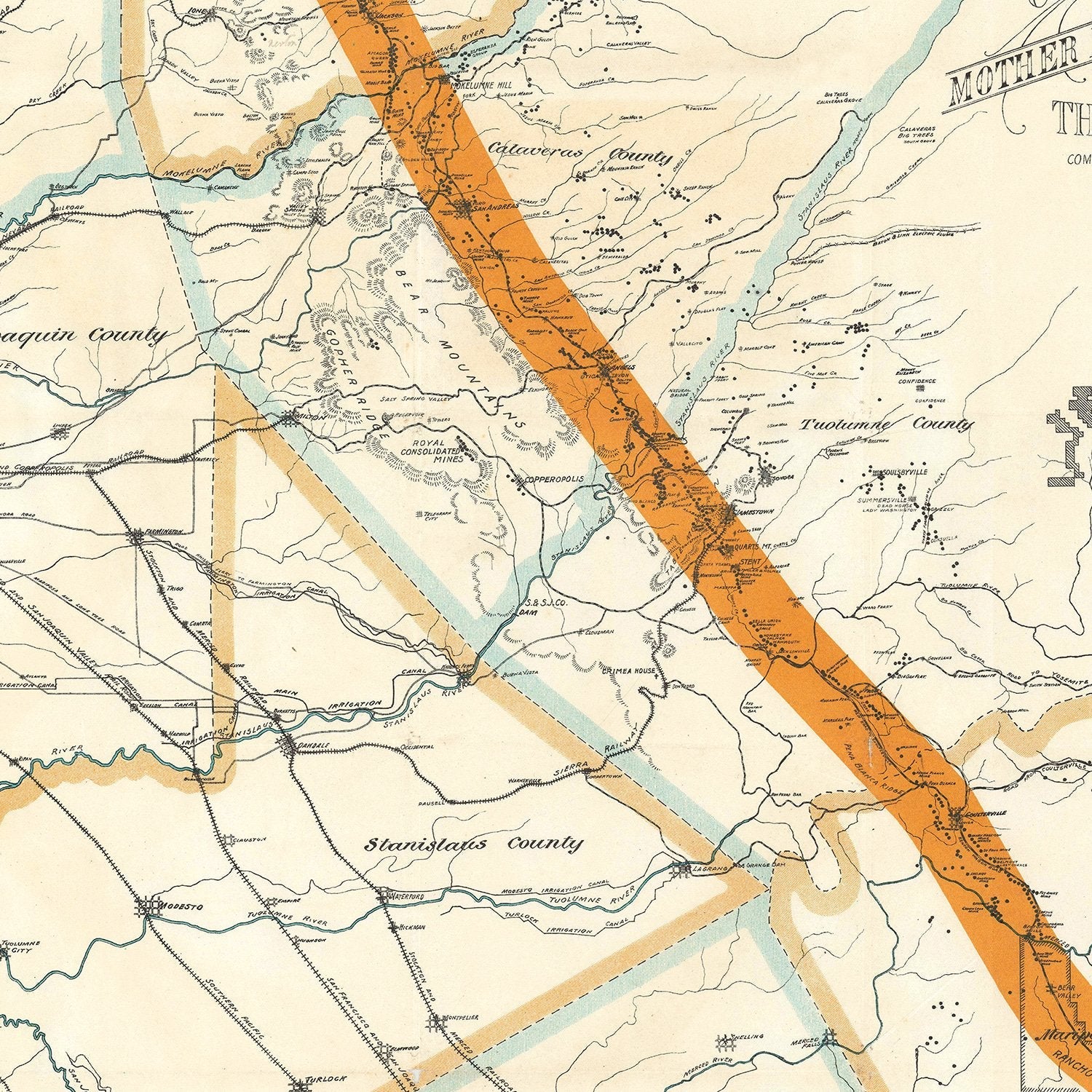 Vintage Map of Mother Lode Mineral Belt, 1898