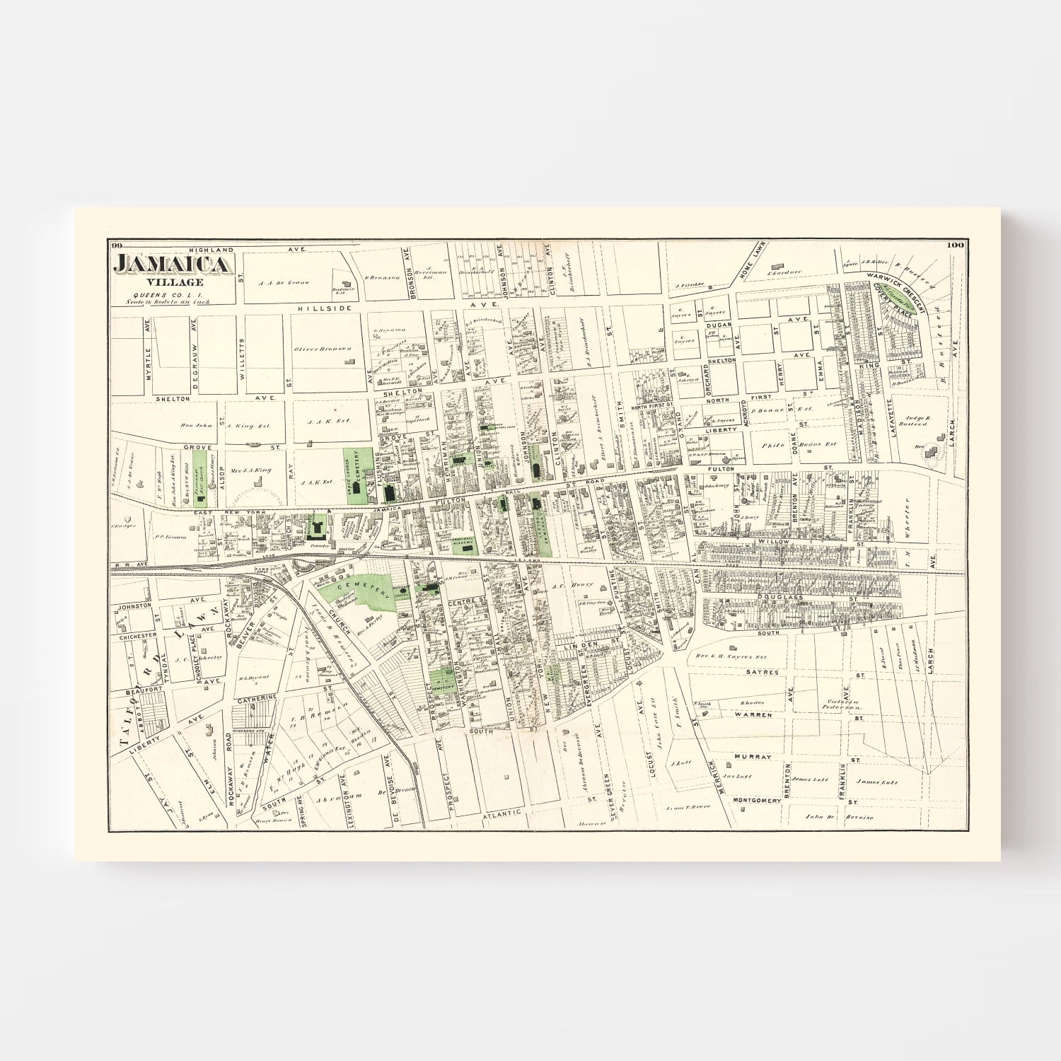 Vintage Map of Jamaica Queens, New York 1873