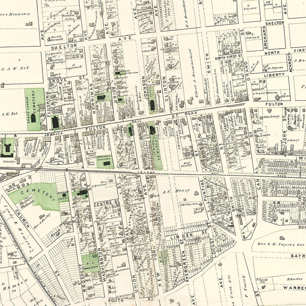 Vintage Map of Jamaica Queens, New York 1873