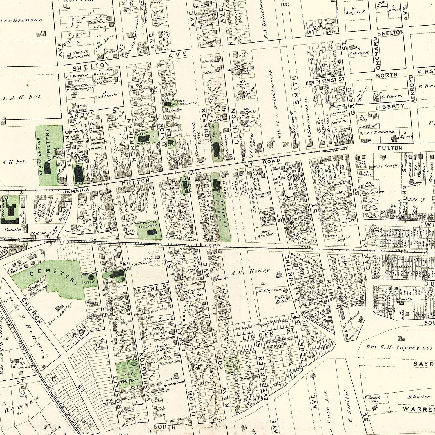 Vintage Map of Jamaica Queens, New York 1873