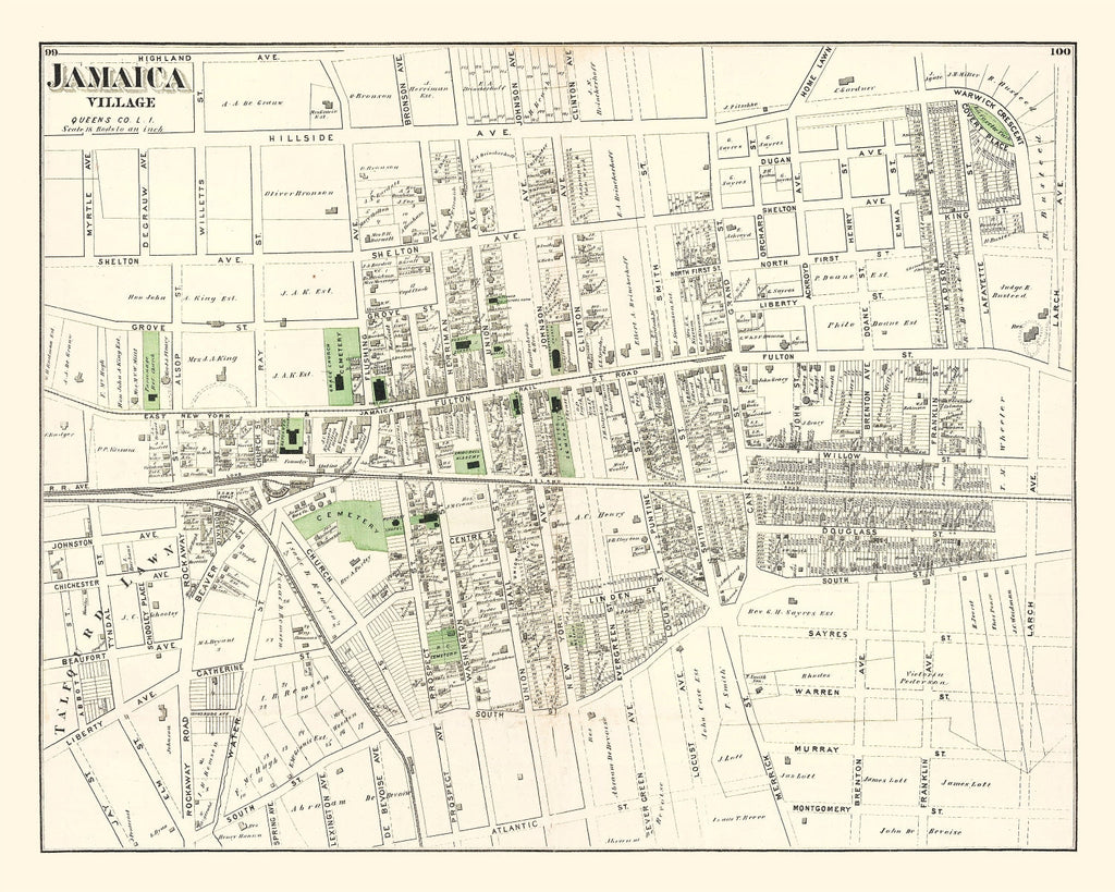 Vintage Map of Jamaica Queens, New York 1873
