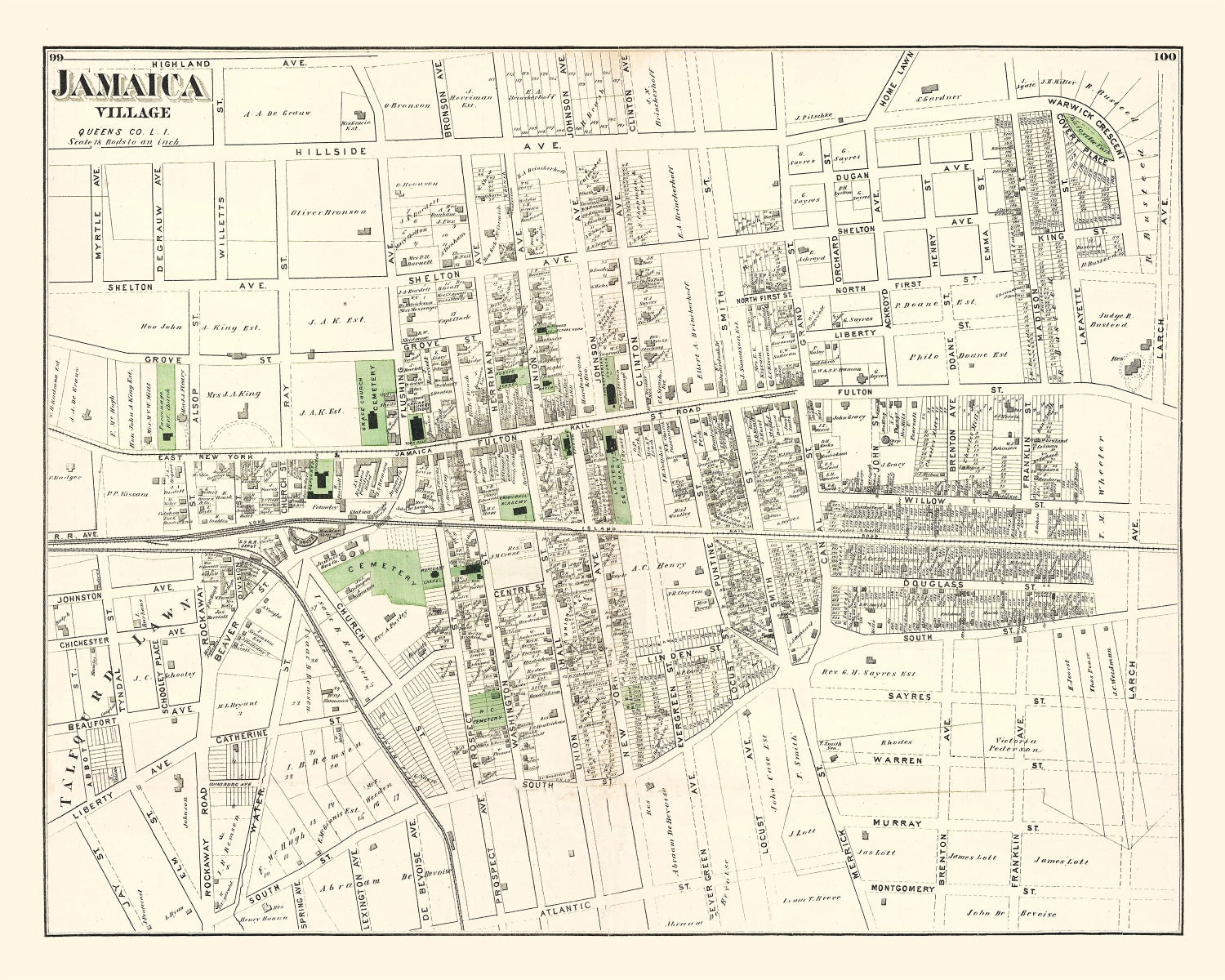 Vintage Map of Jamaica Queens, New York 1873