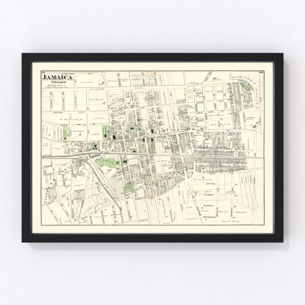 Vintage Map of Jamaica Queens, New York 1873