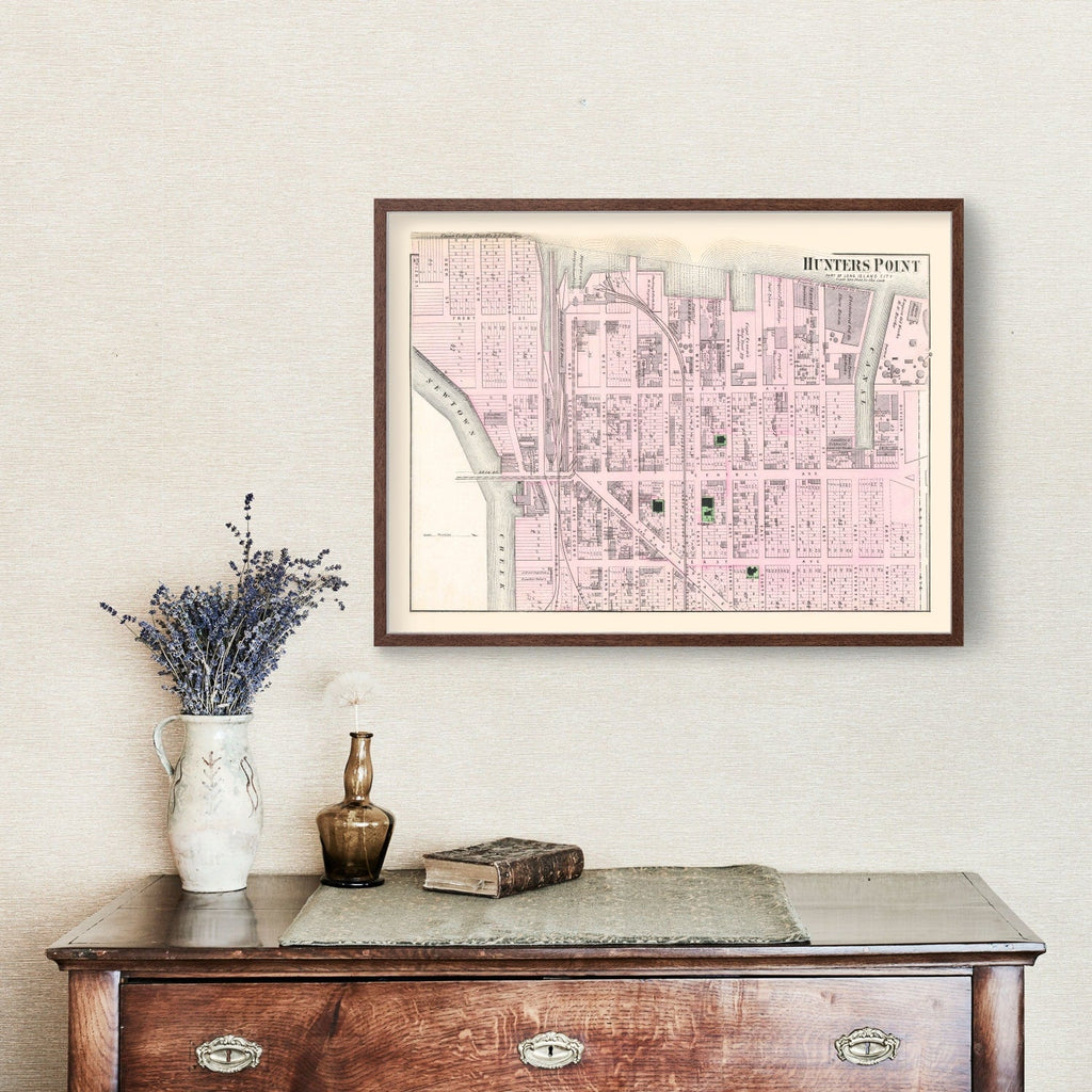 Vintage Map of Hunters Point Long Island, New York 1873