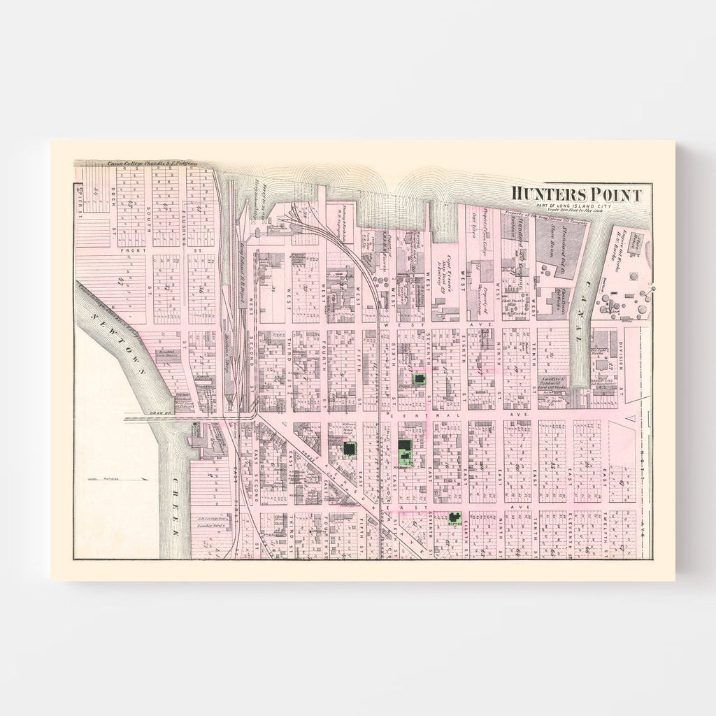 Vintage Map of Hunters Point Long Island, New York 1873