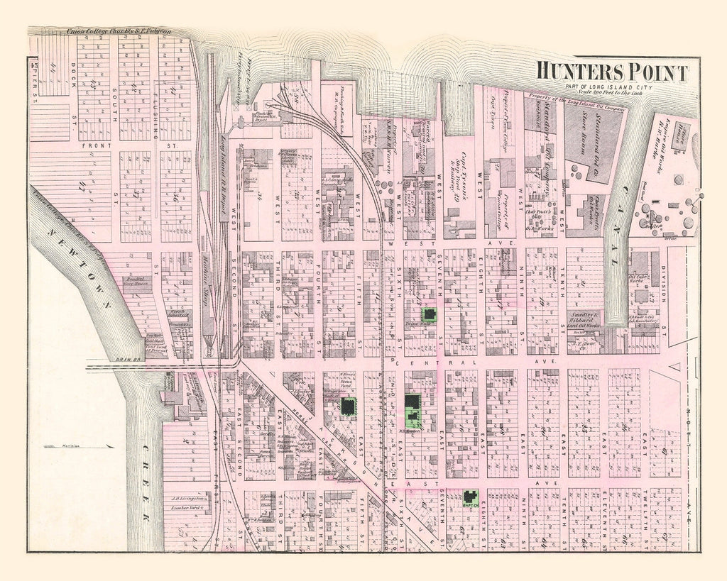 Vintage Map of Hunters Point Long Island, New York 1873