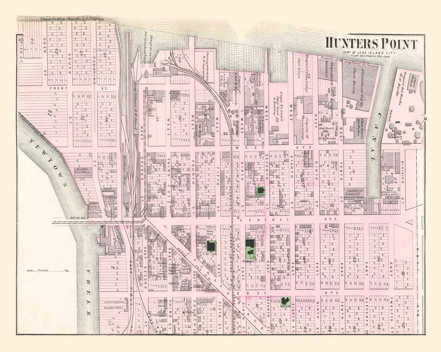 Vintage Map of Hunters Point Long Island, New York 1873