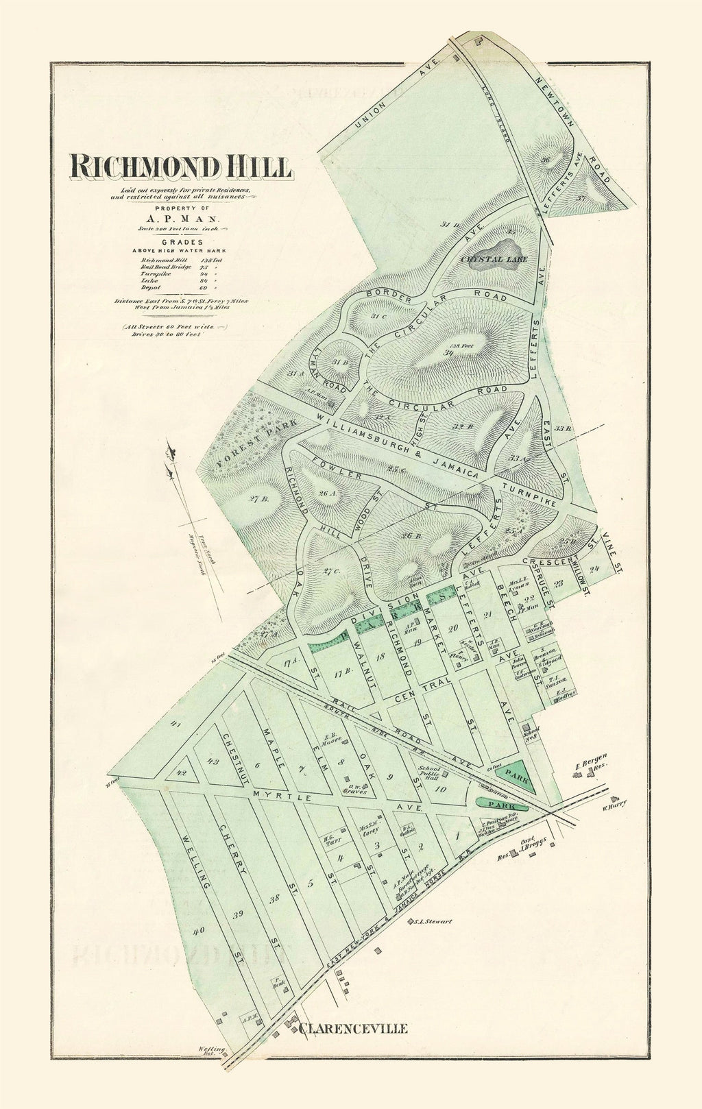Vintage Map of Richmond Hill Queens, New York 1873