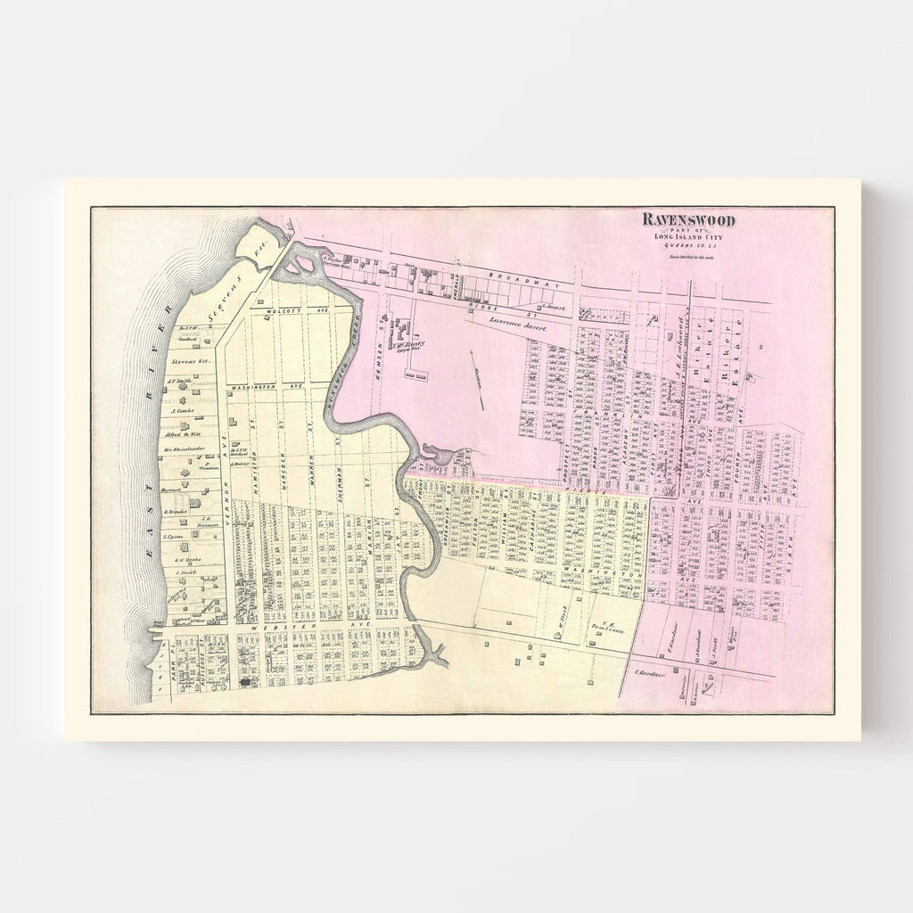 Vintage Map of Ravenswood Long Island, New York 1873