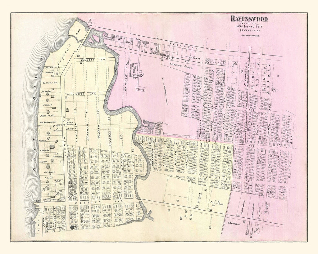 Vintage Map of Ravenswood Long Island, New York 1873