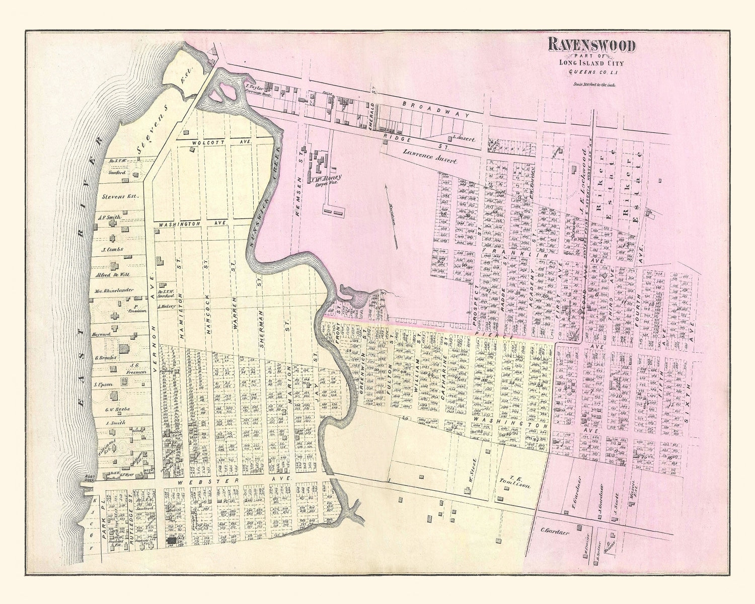 Vintage Map of Ravenswood Long Island, New York 1873