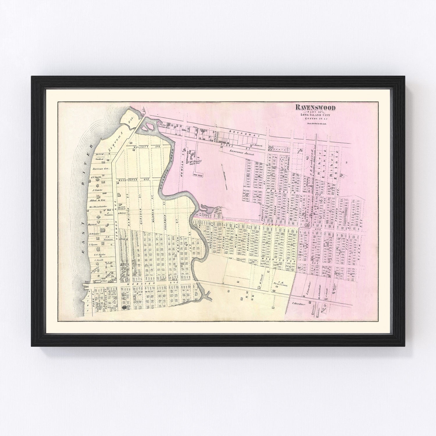 Vintage Map of Ravenswood Long Island, New York 1873