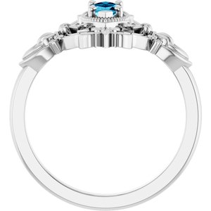 14K White Gold Natural Aquamarine Vintage-Inspired Ring