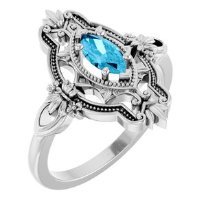 Sterling Silver Natural Aquamarine Vintage-Inspired Ring