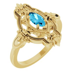 14K Yellow Gold Natural Aquamarine Vintage-Inspired Ring