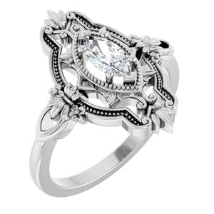 14K White Gold Stuller Lab-Grown Moissanite Vintage-Inspired Ring