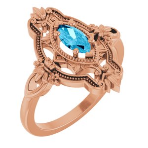 14K Rose Gold Natural Aquamarine Vintage-Inspired Ring