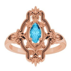 14K Rose Gold Natural Aquamarine Vintage-Inspired Ring