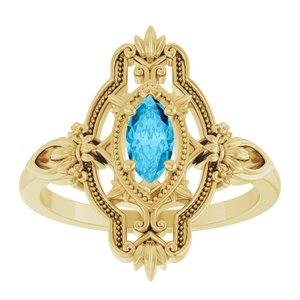 14K Yellow Gold Natural Aquamarine Vintage-Inspired Ring