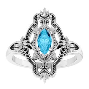 Platinum Natural Aquamarine Vintage-Inspired Ring