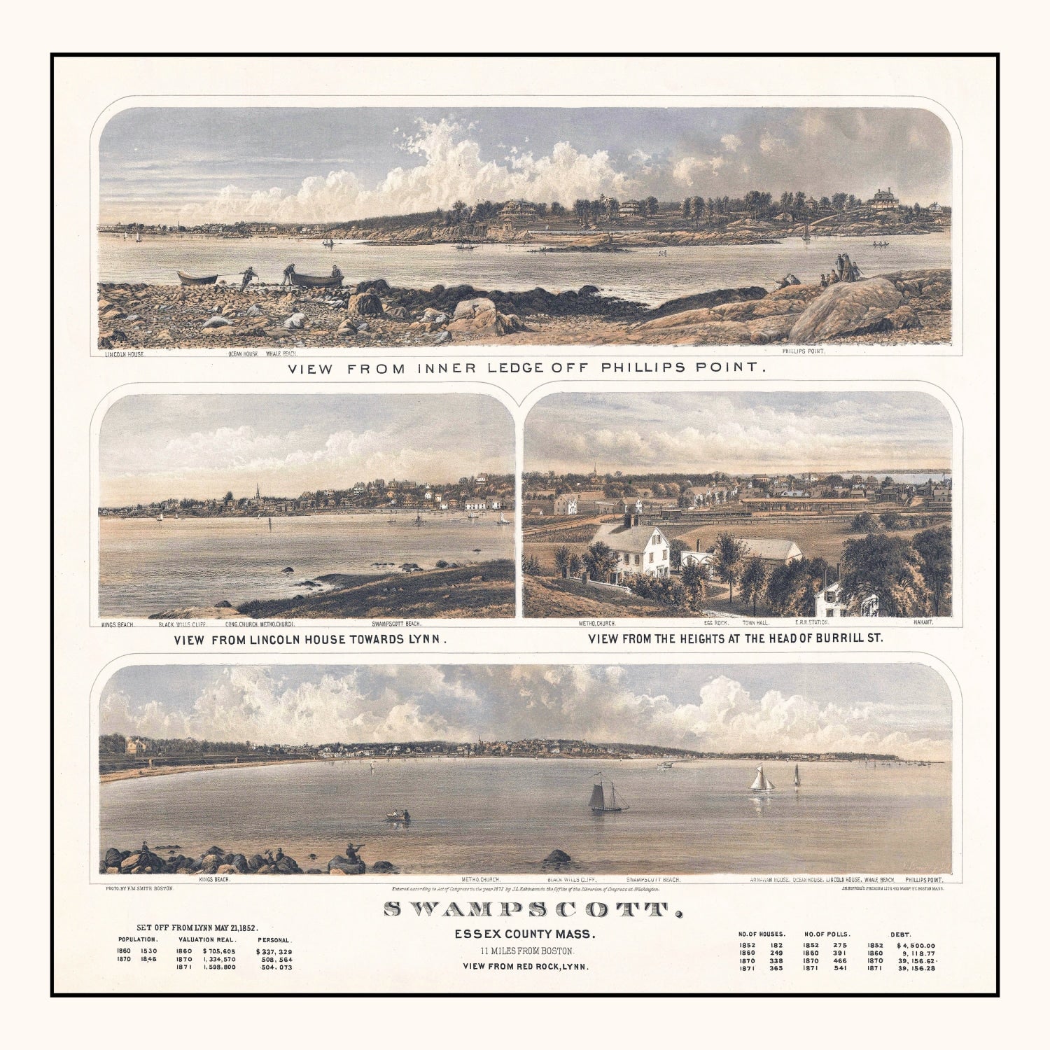 Vintage Map of Swampscott, Massachusetts 1871