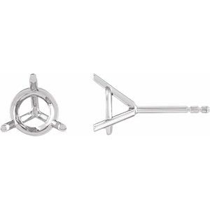 18K White Gold 5.5 mm Round 3-Prong Cocktail-Style Earring Mounting